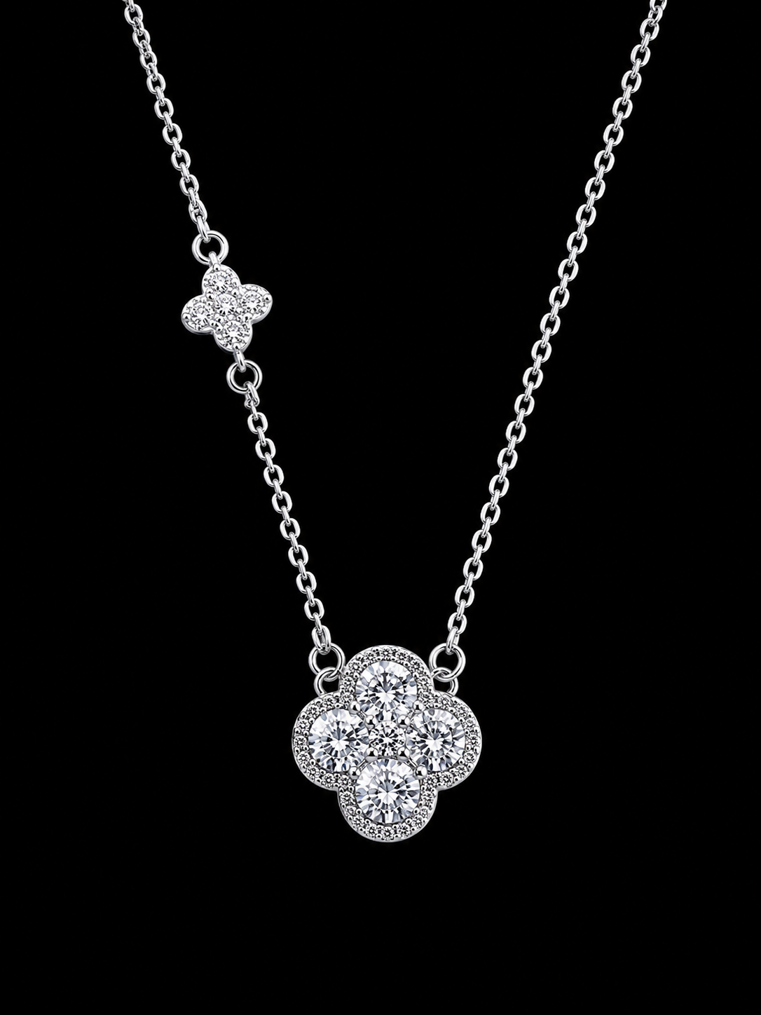 Gelati’s Clover Pear Cut Hybrid™ Necklace — Carbon Diamonds | 925 Silver + 18K Vermeil