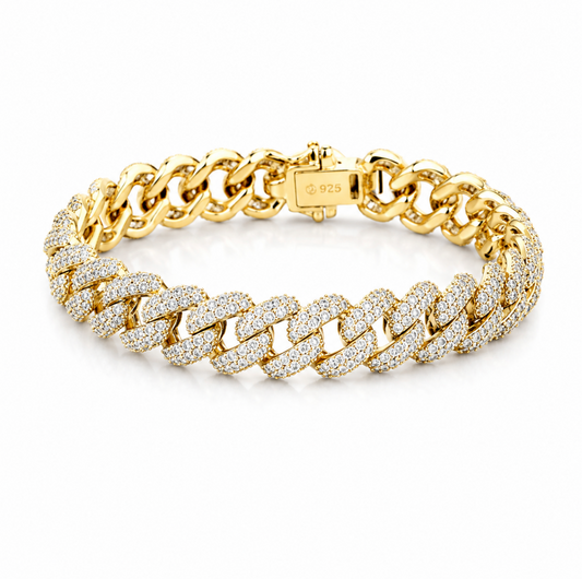 GELATI’S SIGNATURE DVVS1 MOISSANITE DIAMOND ICE LINK HYBRID LOCK CUBAN BRACELET IN 925 SILVER & 18K VERMEIL INSERTS