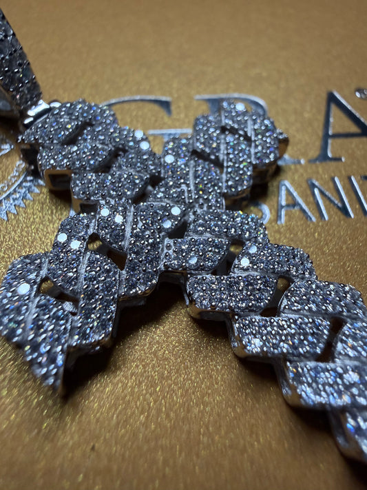 Gelati's Custom Miami Link FL-IF Lab Moissanite Diamond Cross Pendant in 925 Sterling Silver & 18k Vermeil Gold + Free silver chain included