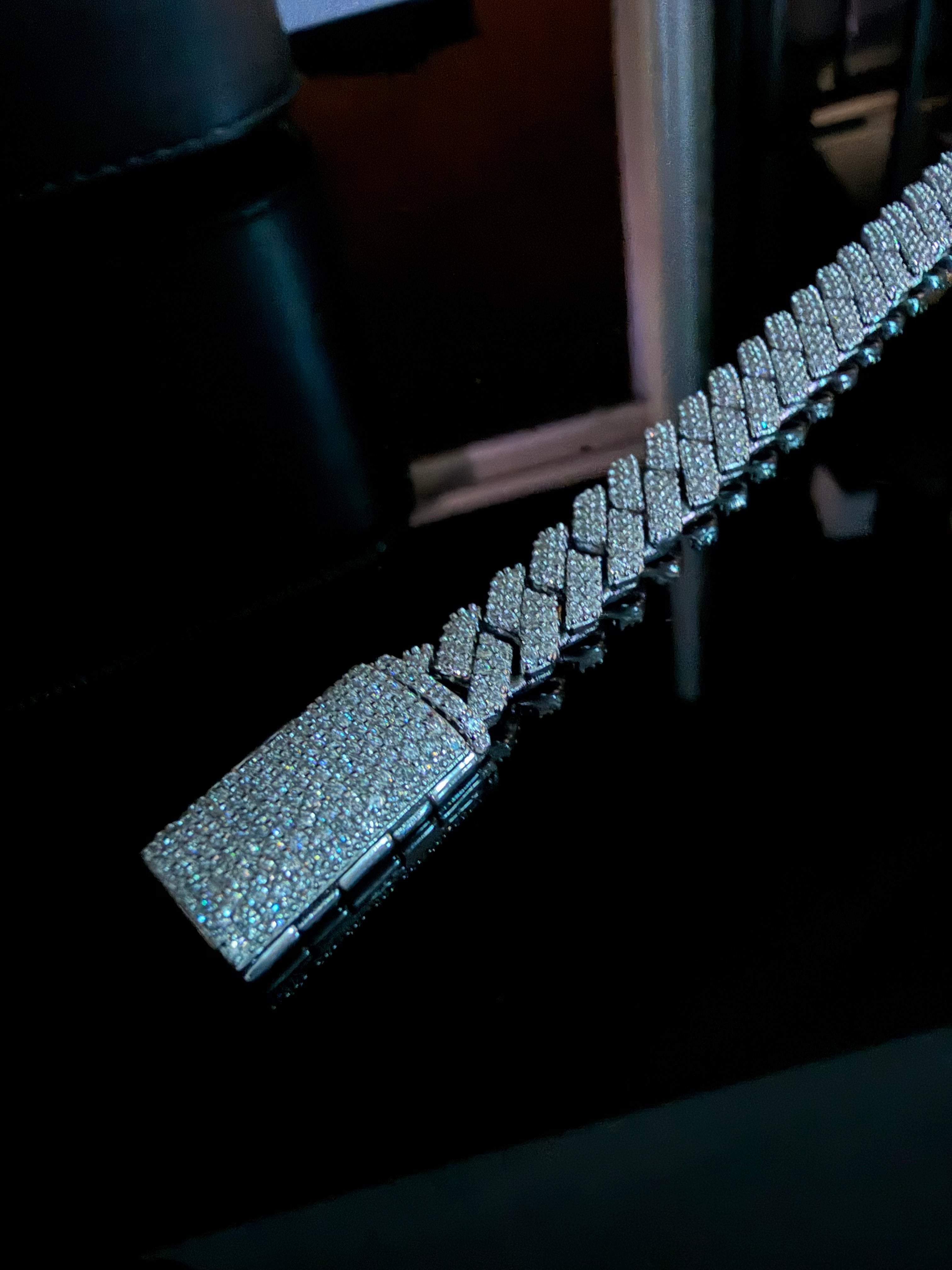 Gelati's Special Edition FL-IF Flawless Lab Moissanite Diamond Miami Prongue 10MM Cuban Bracelet In Solid 925 Sterling Silver & 18K Vermeil Gold