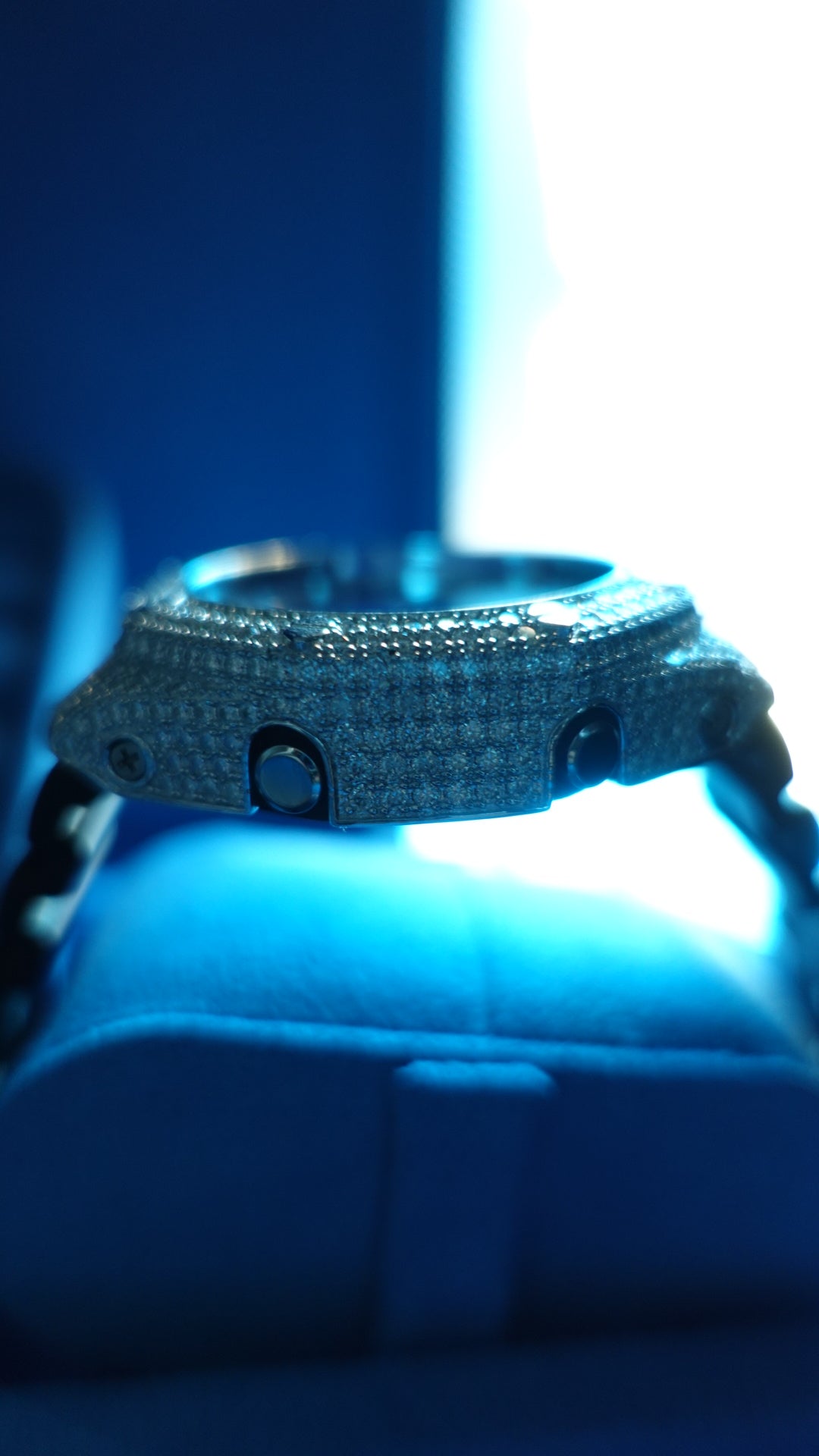 Gelati's Custom 20 CT G-shock In FL-Flawless Lab Moissanite Diamonds & Solid 925 Sterling silver and 18k Vermeil Gold - Limited Blue Paisley Dial Edition