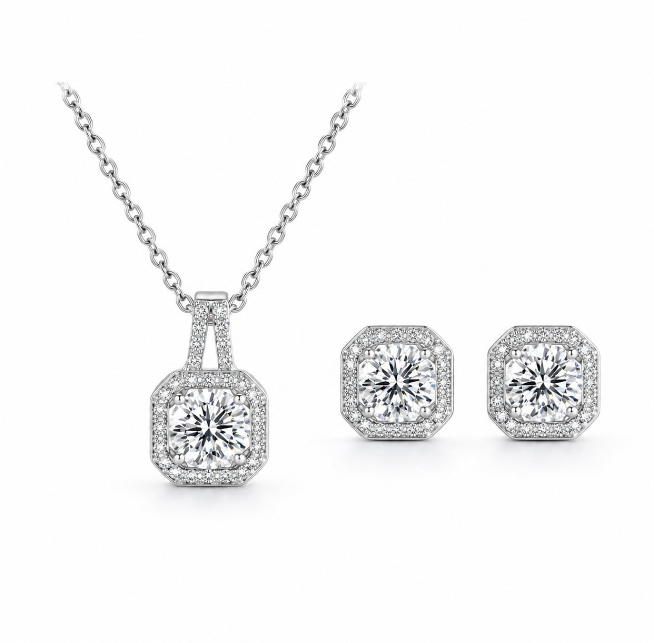 GELATI’S SQUARE CUT DIAMOND NECKLACE & PENDANT IN 925 SILVER & VVS1 MOISSANITE DIAMONDS