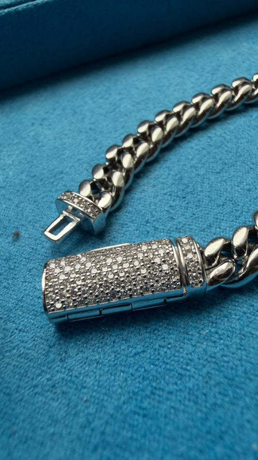 Gelati's Plain 18K Vermeil FL-IF Flawless Lab Moissanite & Solid 925 Silver & Titanium Frame Diamond Lock Cuban Bracelet 7/8MM