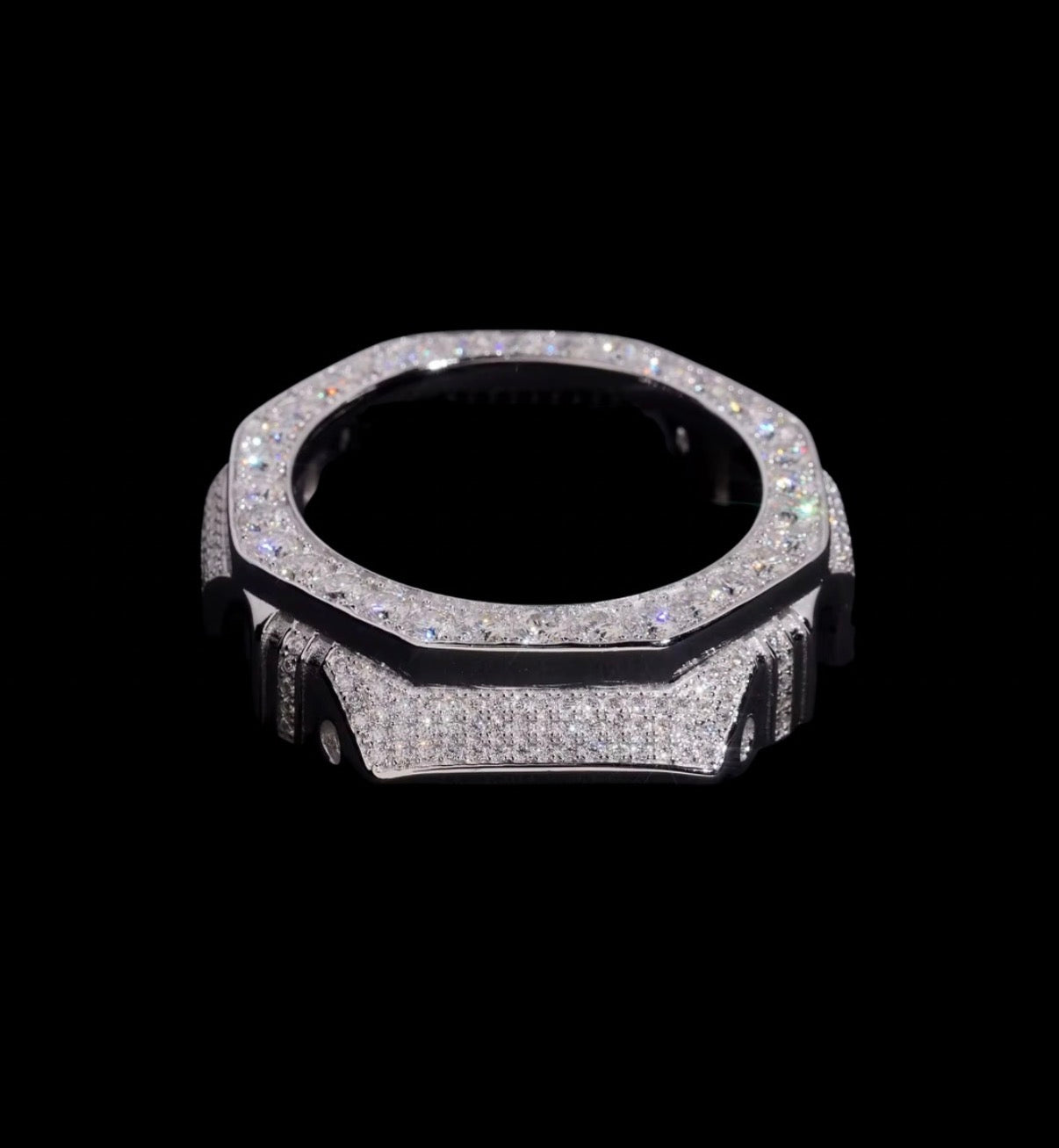 Gelati's Custom G-Shock GA2100 FL-IF Lab Moissanite Diamond Case In Solid 925 Sterling Silver & 14K Vermeil White Gold