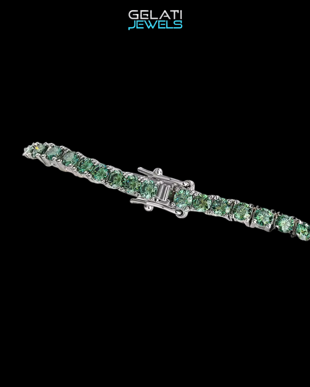 Gelati's Bracciale in Emerald Green VVS1 Diamond Bracelet Solid 925 Silver & 18k Vermeil Gold