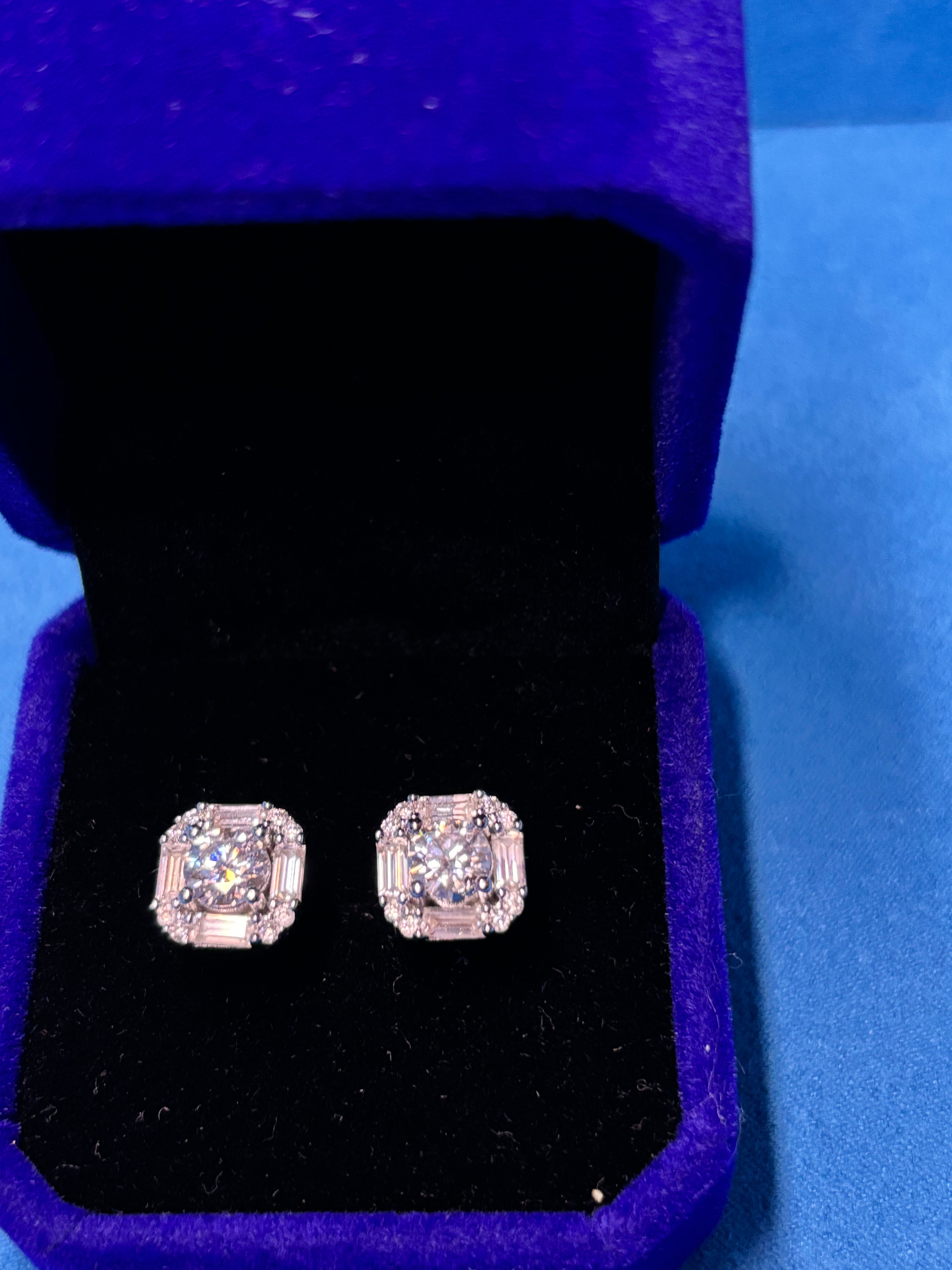 Gelati's Bespoke 8MM Ascher Cut & Baguette's Halo FL-IF Lab Moissanite Diamond Earrings in solid 925 Silver & 18k Vermeil Gold