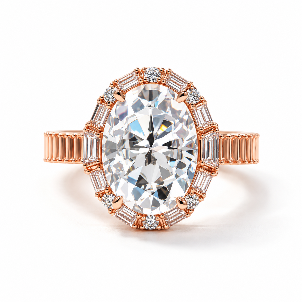 GELATI Chandelier Oval & Baguette Cut Diamond FL-IF Moissanite Ring | Solid 925 Sterling Silver & 18K Vermeil Gold