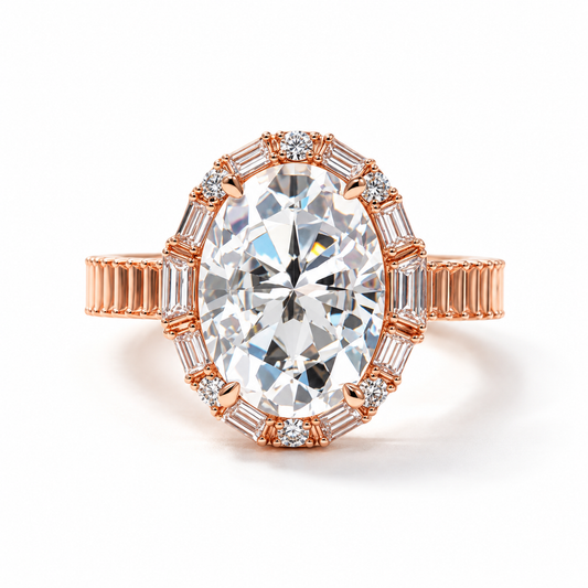 GELATI Chandelier Oval & Baguette Cut Diamond FL-IF Moissanite Ring | Solid 925 Sterling Silver & 18K Vermeil Gold