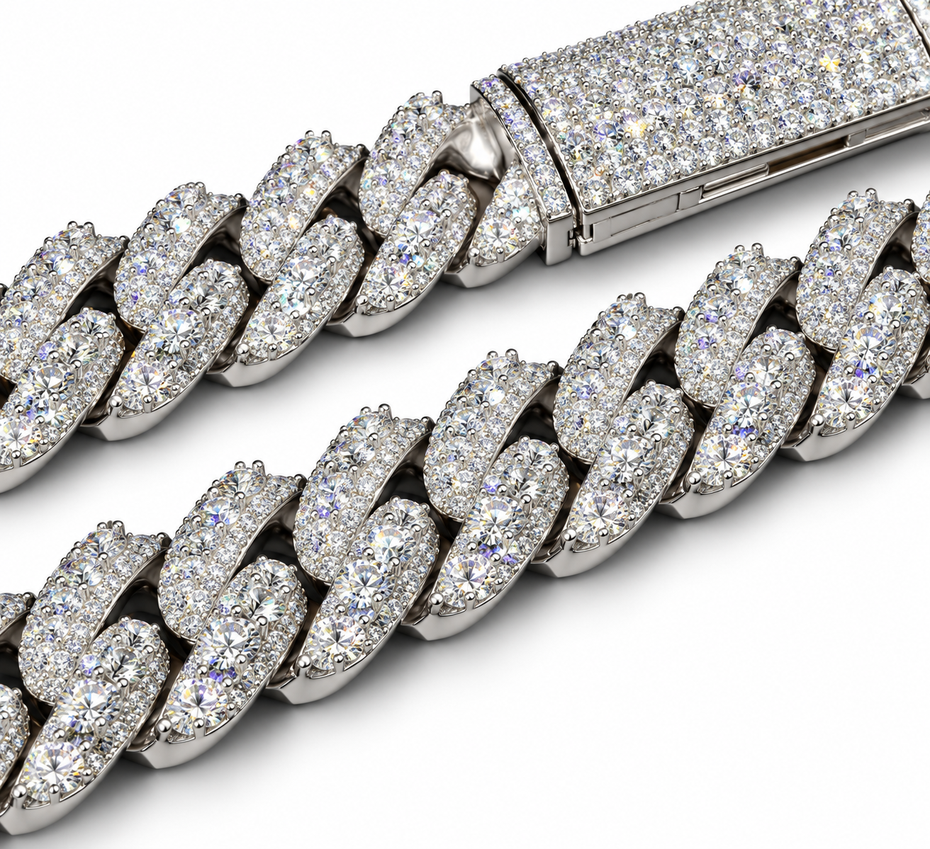 GELATI Raised Pointer Inverted Set Cuban Bracelet | 16MM | FL-IF Flawless Moissanite | 18K Vermeil Gold | Steel