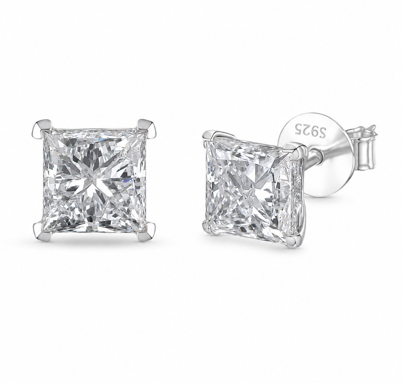 GELATI’S SQUARE-BAGUETTE VVS1 MOISSANITE DIAMOND EARRINGS IN 925 STERLING SILVER - 18K VERMEIL GOLD ACCENTS