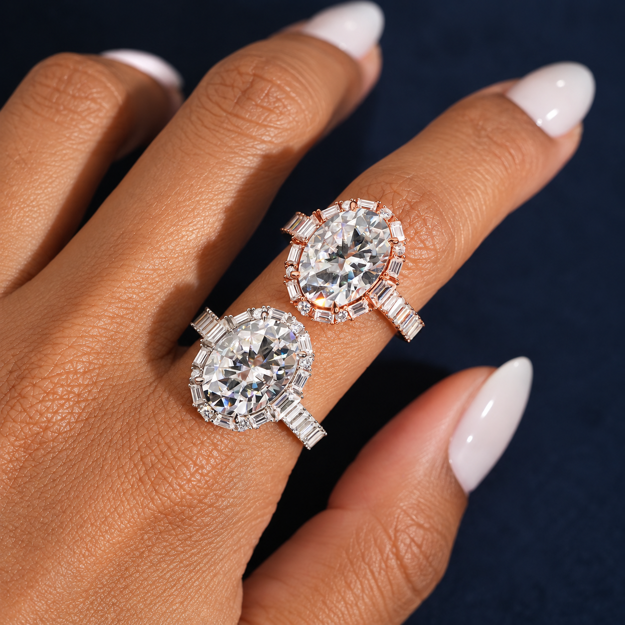 GELATI Chandelier Oval & Baguette Cut Diamond FL-IF Moissanite Ring | Solid 925 Sterling Silver & 18K Vermeil Gold