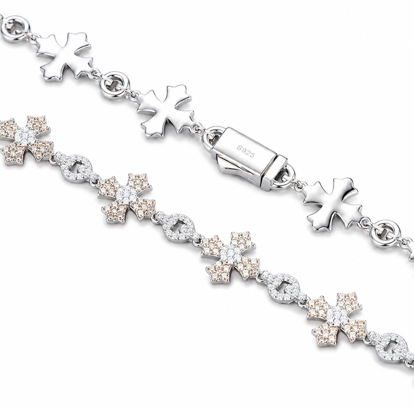 GELATI’S GLACIER CROSS LINK VVS1/HCD DIAMOND BRACELET IN SOLID 925 STERLING SILVER & 18K VERMEIL GOLD INLAY