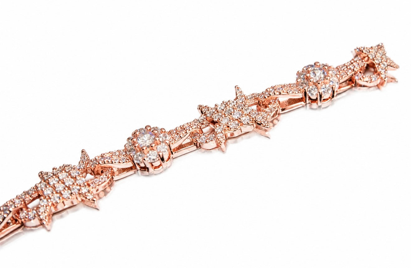 GELATI’S “TWIN SPIKE” FL-IF FLAWLESS MOISSANITE DIAMOND BARBED WIRE BRACELET 10CTW IN SOLID 925 STERLING SILVER & 18K VERMEIL GOLD