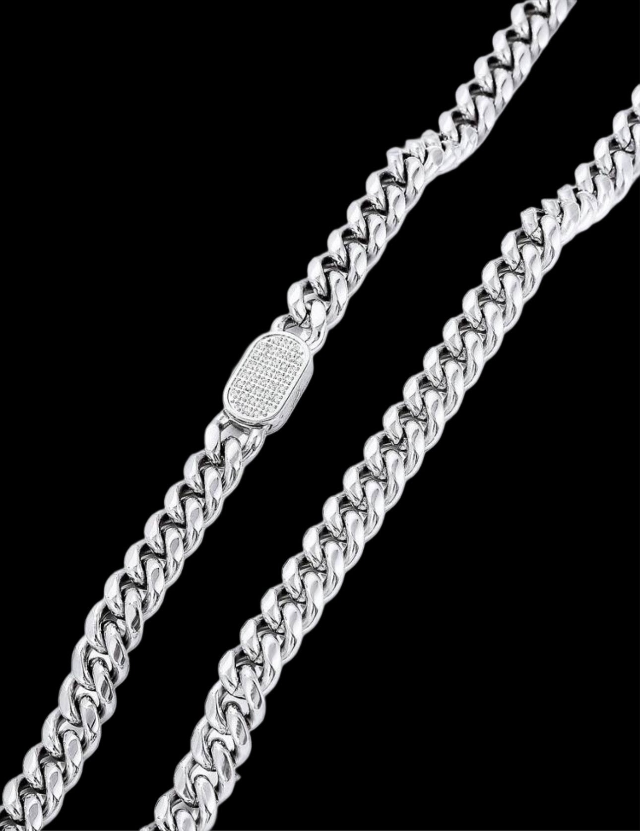 Gelati's Bespoke 10MM Diamond Lock Titanium & Sterling Silver Miami Cuban Chain