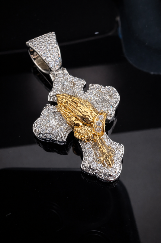 Gelati's "Prey On The Weak" V2 Baguette Setting CB Diamond Pendant In Solid Titanium & 18 Vermeil Gold Inlay + Free Silver 3mm Rope Chain