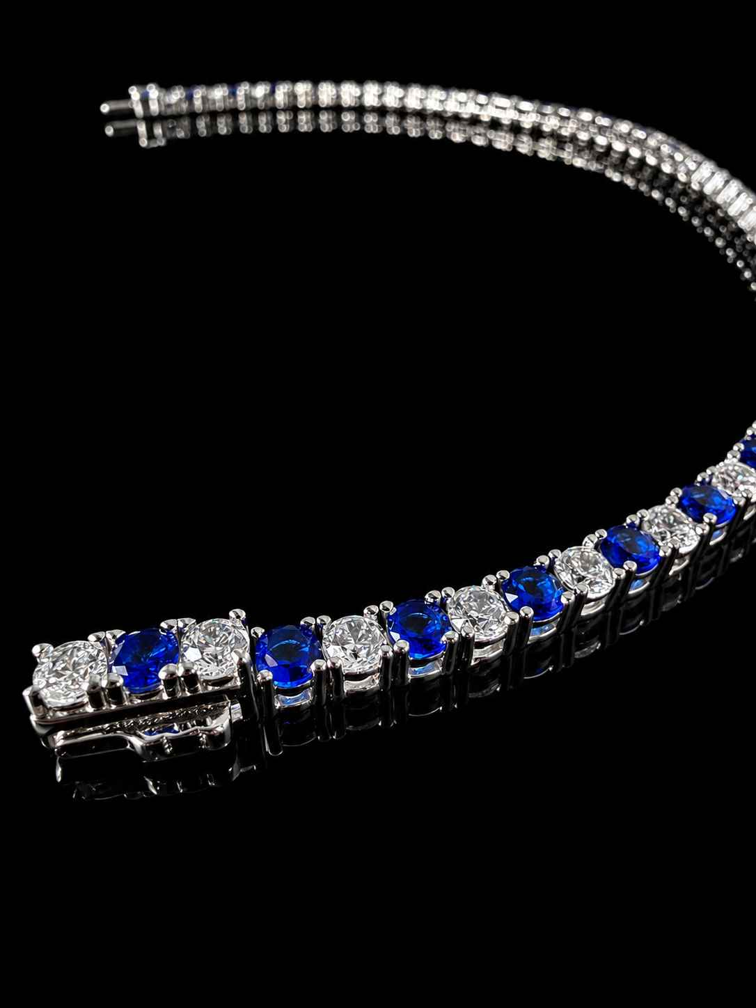 Ghiacciato Sapphire Tennis Bracelet – DVVS1 Moissanite, 925 Silver with PT950 Platinum Inlay