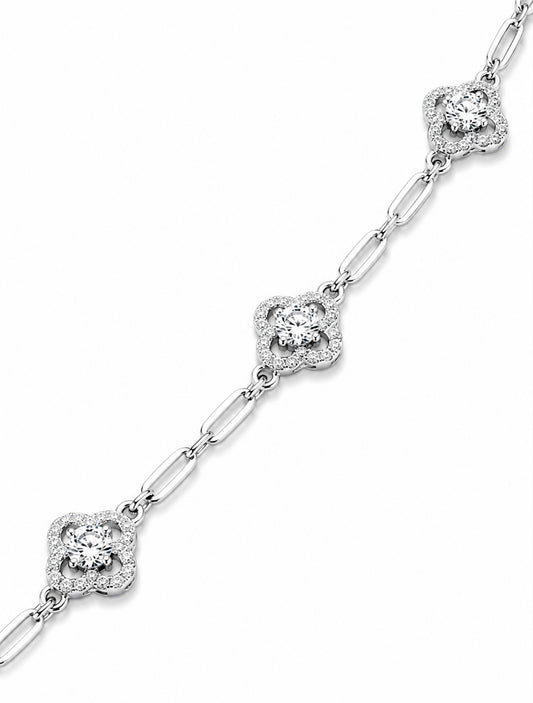 DIAMOND CLASSIC CLOVER BRACELET – DVVS1 LAB MOISSANITE, 925 STERLING SILVER & 14K VERMEIL GOLD