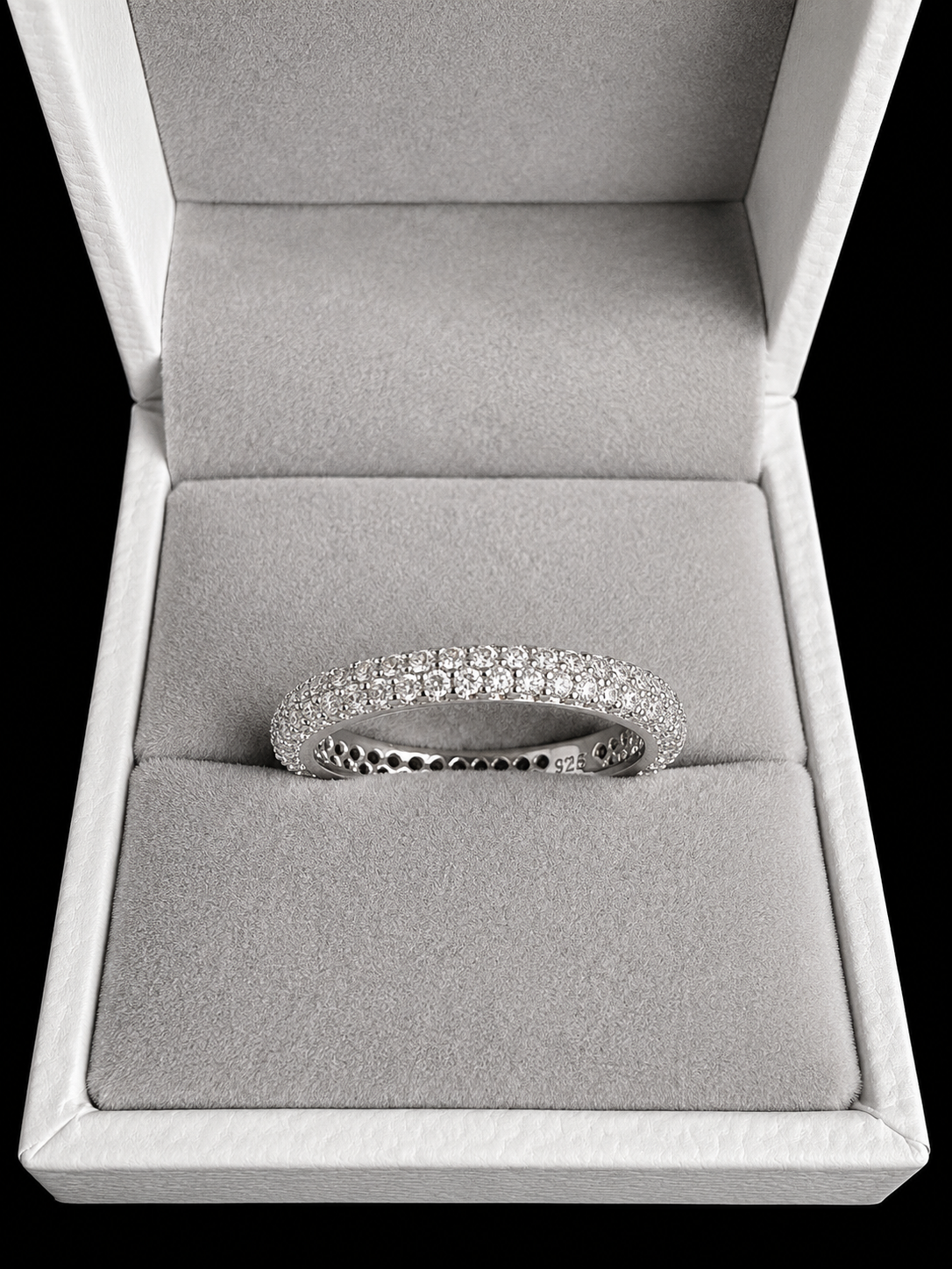 Two-Row DVVS1/CB Moissanit Diamond Eternity Ring in 925 Sterling Silver & 18k Vermeil Gold