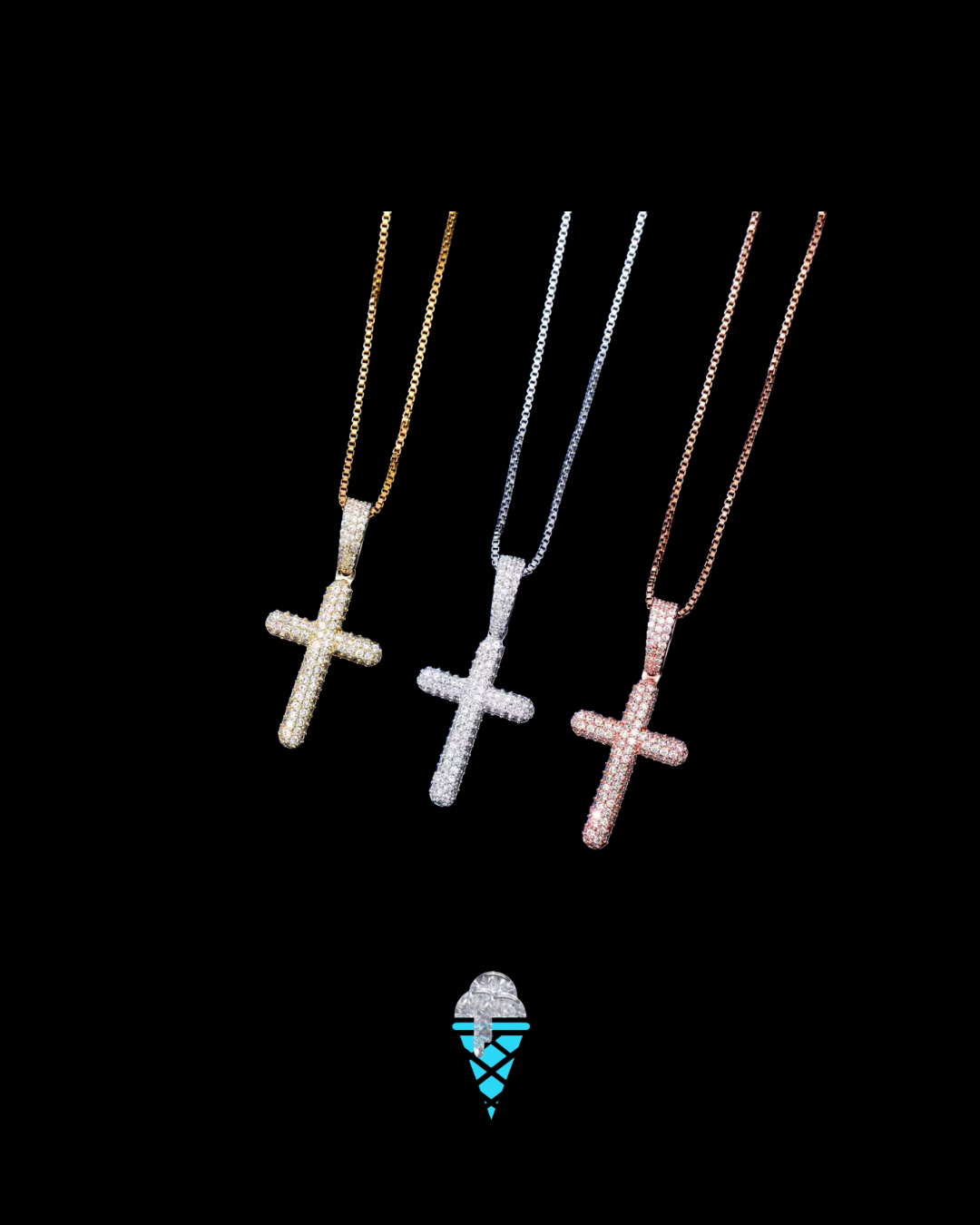 Gelati's Bussdown VVS1 Moissanite Spiked Prongue Cross Pendant in 925 Silver & Chain Included