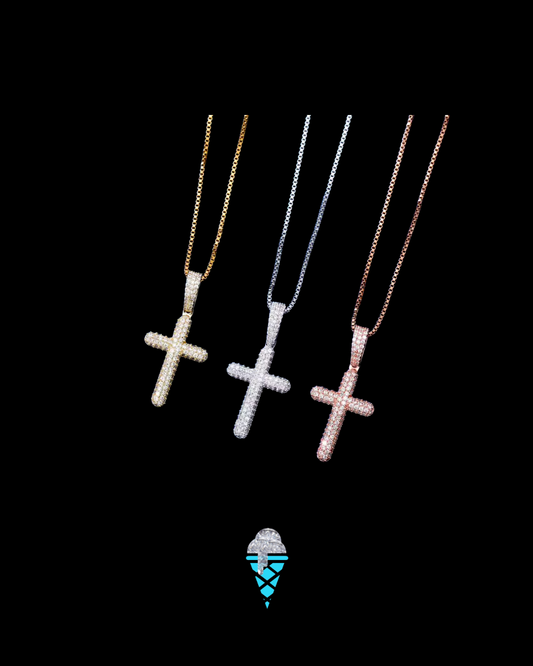 Gelati's Bussdown VVS1 Moissanite Spiked Prongue Cross Pendant in 925 Silver & Chain Included