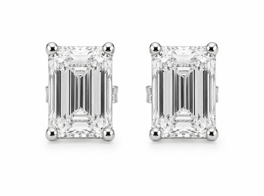 2 CTW EMERALD BAGUETTE EARRINGS – FL-IF 3EX MOISSANITE, 925 SILVER & 18K VERMEIL