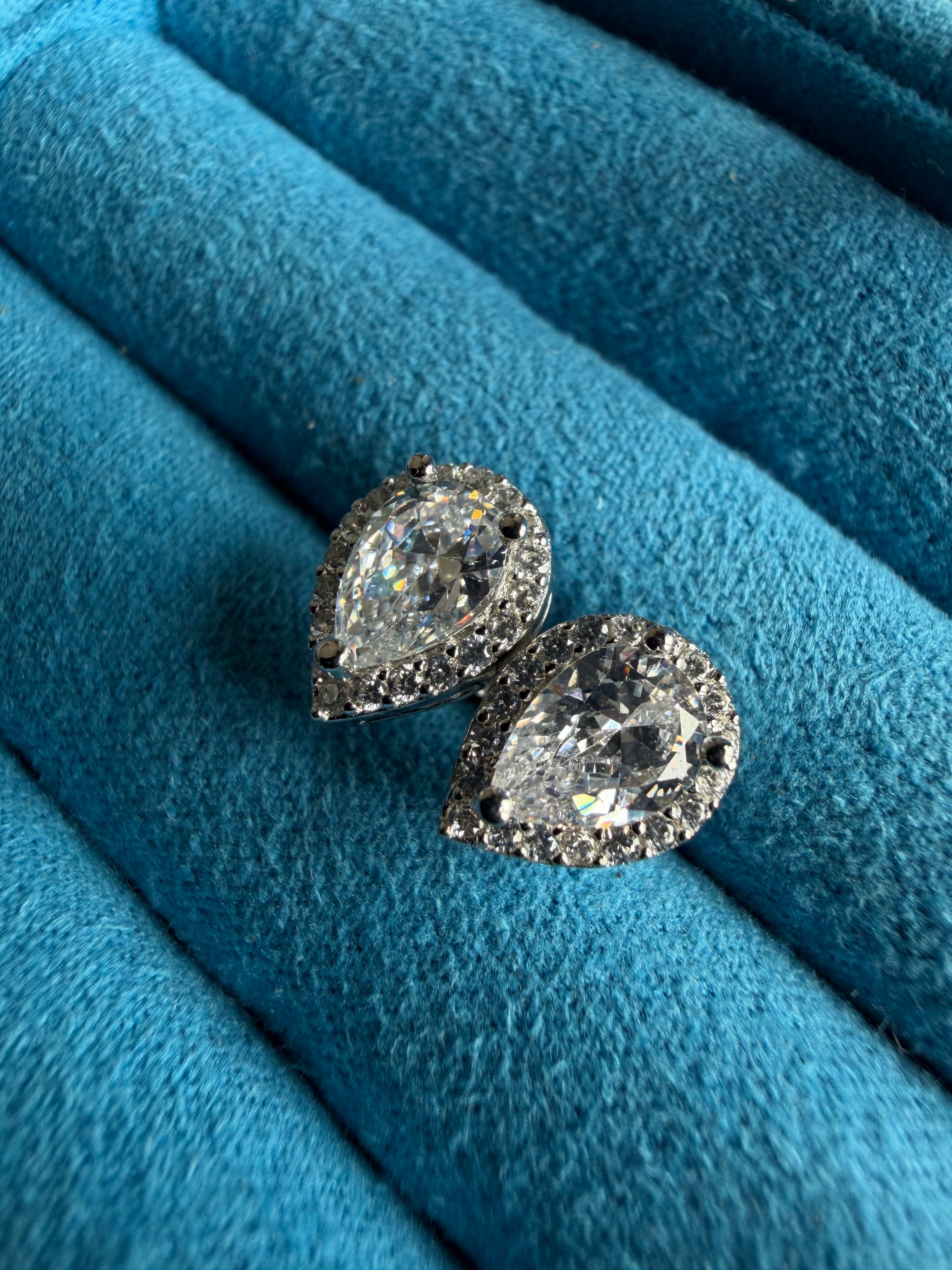 Gelati's Tears Of Ice VVS1 Lab Moissanite Diamond Pear Cut Halo Diamond Earrings In 925 Sterling Silver & 18k Vermeil Gold