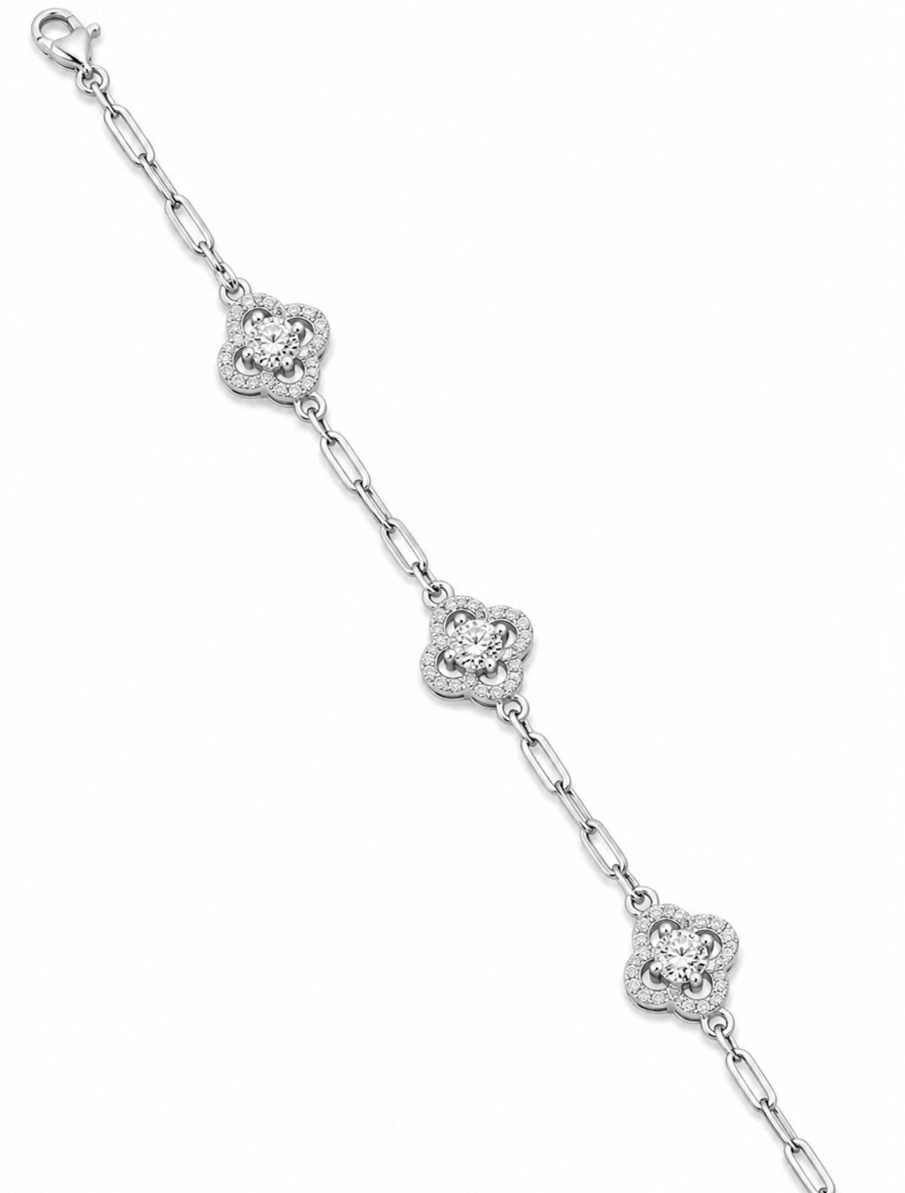 DIAMOND CLASSIC CLOVER BRACELET – DVVS1 LAB MOISSANITE, 925 STERLING SILVER & 14K VERMEIL GOLD