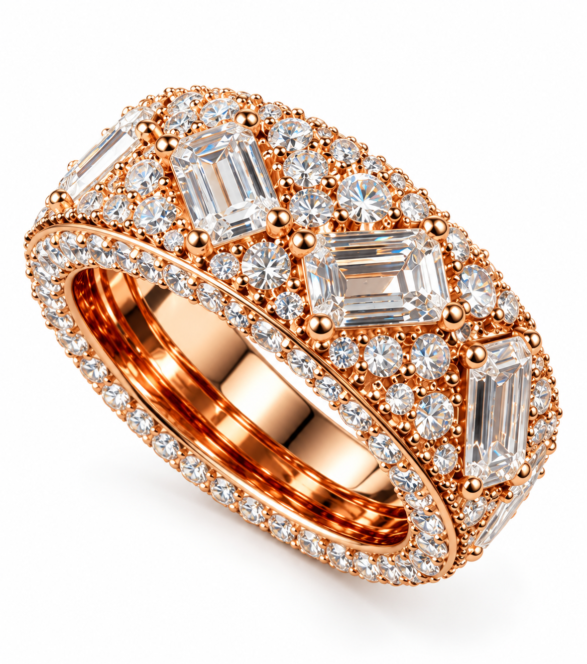 Gelati " Sottozero "Baguette Galaxy Setting Diamond Eternity Band | FL-IF Lab Moissanite | 925 Sterling Silver | 18K Vermeil