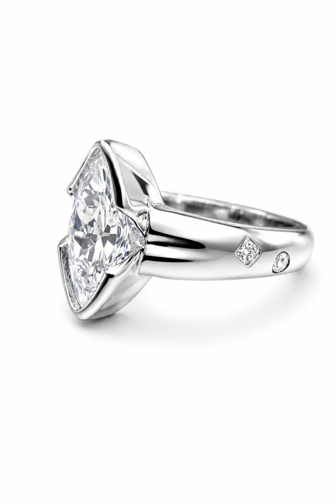 DIAMOND TOUCH ETERNITY RING – 3CTW DVVS1 MARQUISE MOISSANITE, 925 SILVER & PLATINUM VERMEIL
