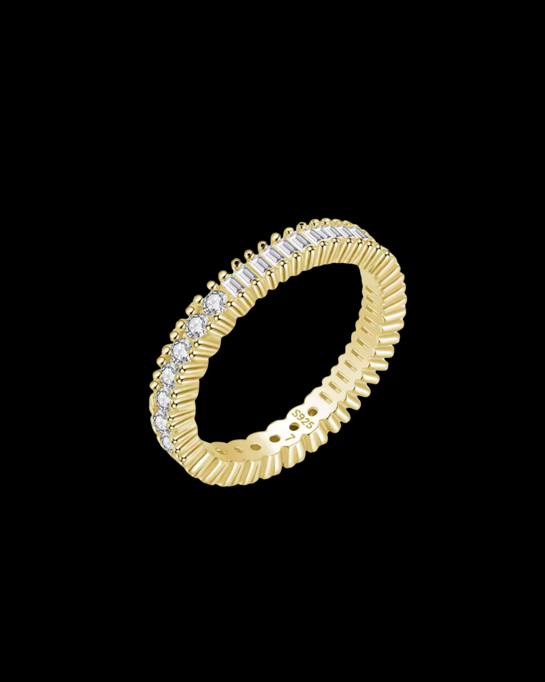 Gelati's Hybrid Set 4MM Micro Pave Carbon Diamonds in 925 Silver & Vermeil 18k  Layers Infinity Band