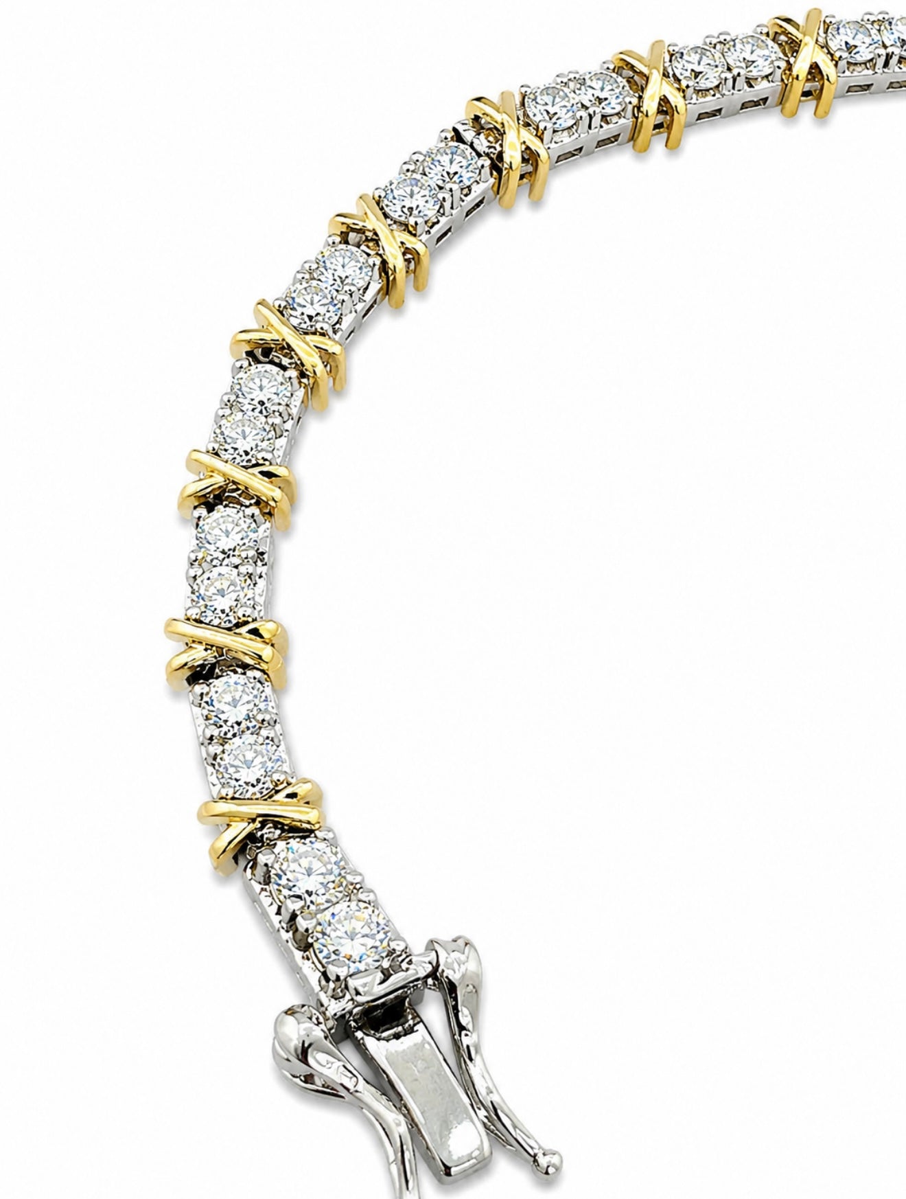 GELATI’S GOLDEN BARBED WIRE 3MM TENNIS CROSS BRACELET – 18K VERMEIL GOLD PLATED