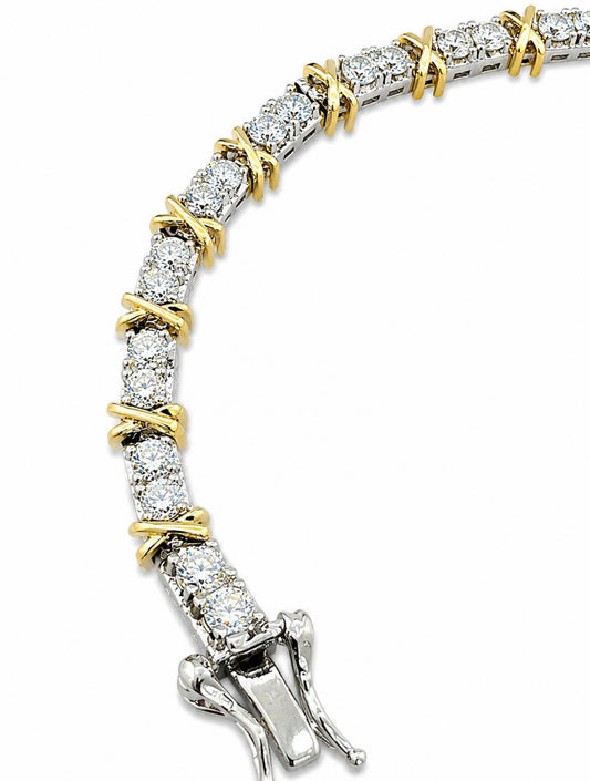 GELATI’S GOLDEN BARBED WIRE 3MM TENNIS CROSS BRACELET – 18K VERMEIL GOLD PLATED