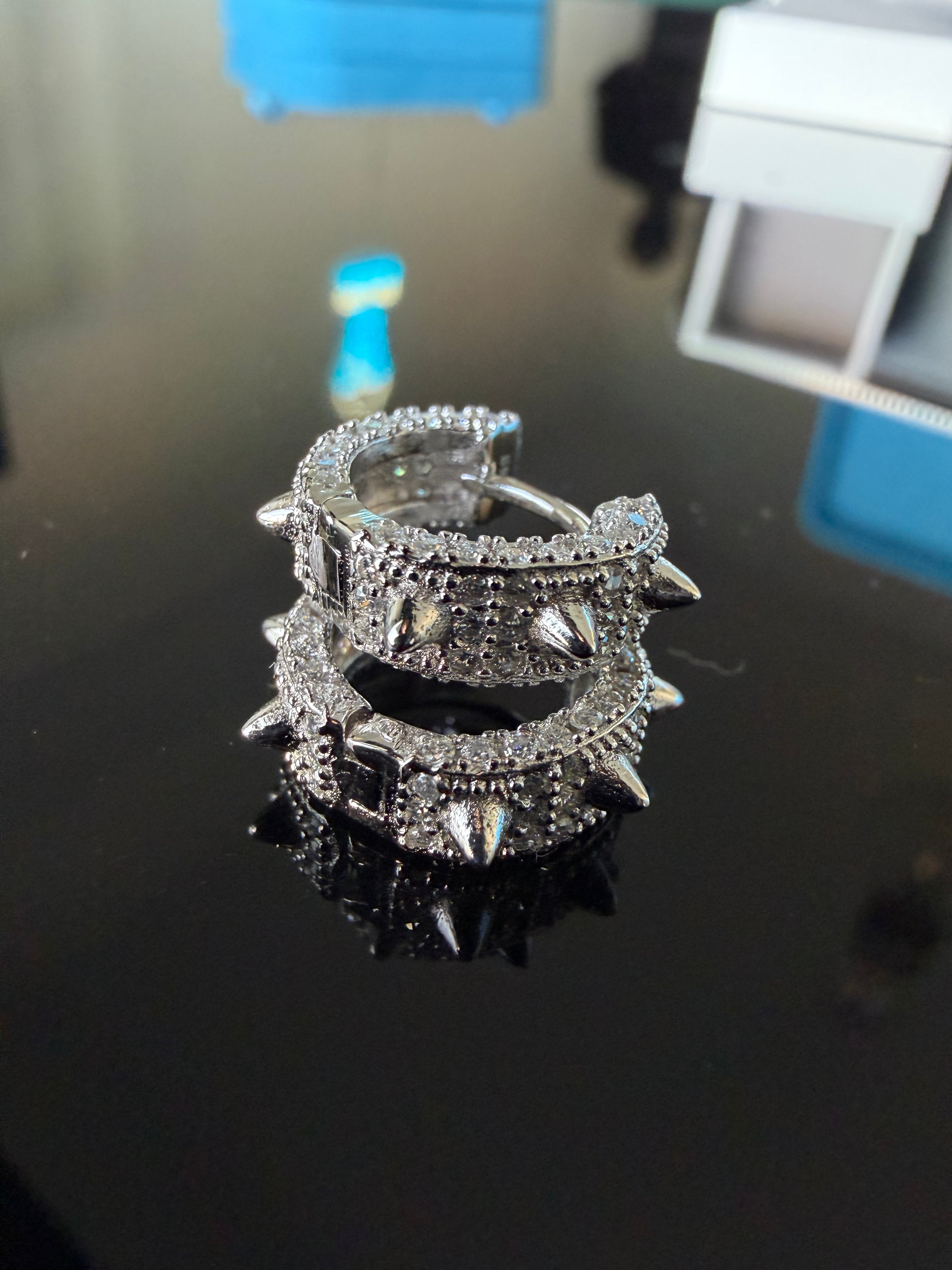 Gelati's Spiked Claw FL-IF Lab Moissanite Diamond Claw Earrings In Solid 925 Sterling Silver & 18K Vermeil Gold