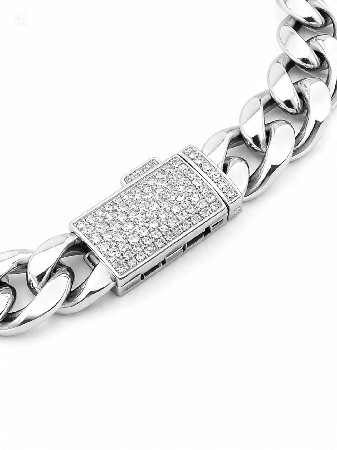 AXIOM LOCK CUBAN BRACELET – FL–IF MOISSANITE, SILVER/TITANIUM & 18K VERMEIL