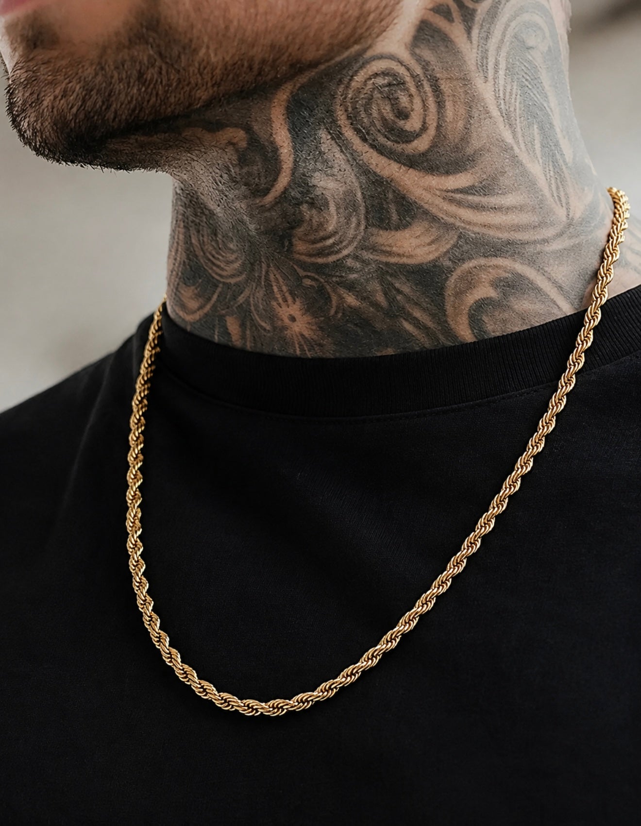 GELATI’S CLASSIC 3MM ROPE CHAIN IN TITANIUM STEEL & 18K VERMEIL GOLD INSERTS