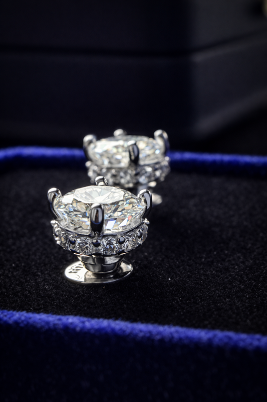 Gelati's Bussdown Twilight 2CT FL-IF ( Flawless) Moissanite Diamond Earrings in solid 925 Sterling Silver & 18k Vermeil Gold Inlay