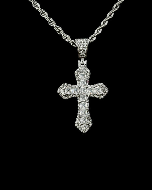 Gelati's Titanium Diamond "Serrato" Cross Pendant +Rope Chain In 925 Sterling Silver Included