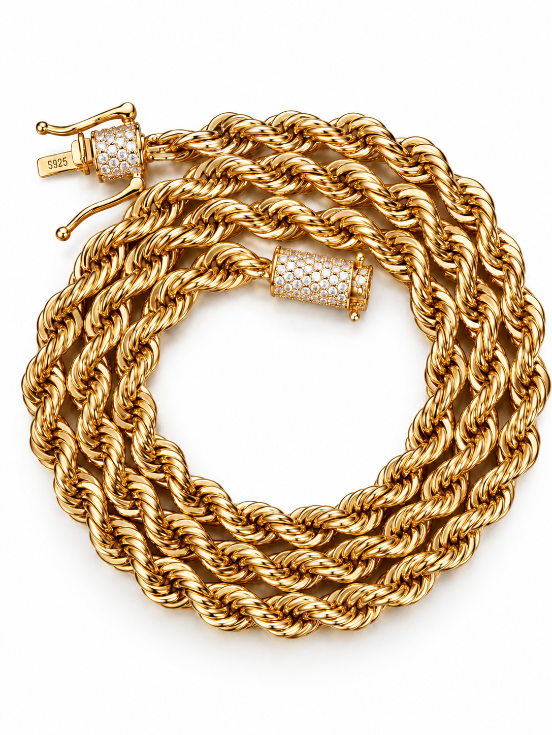 GELATI VVS1- D-VVS1 LAB MOISSANITE DIAMOND LOCK ROPE CHAIN NECKLACE |925 Silver|Titanium & 18K Vermeil GOLD