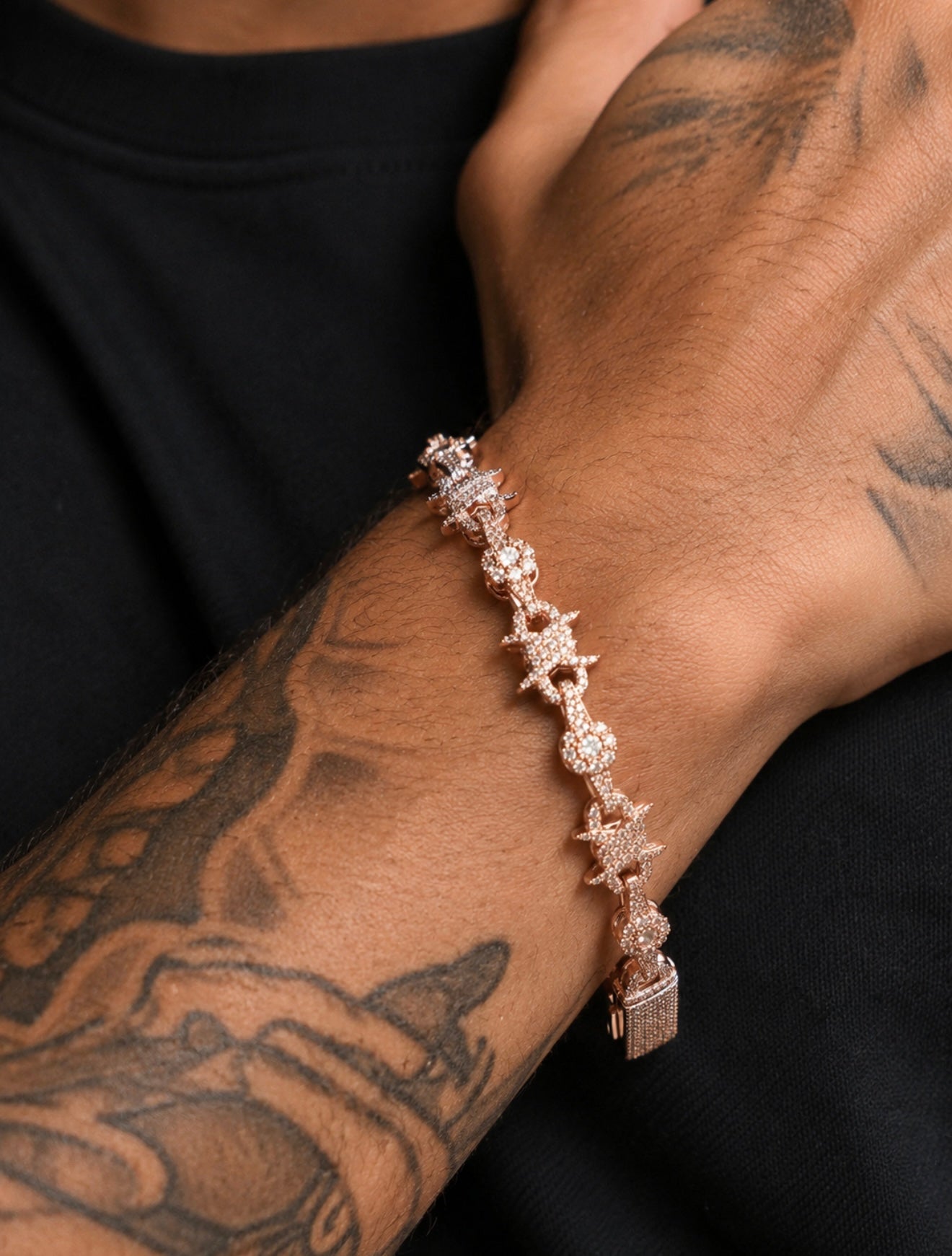 GELATI’S “TWIN SPIKE” FL-IF FLAWLESS MOISSANITE DIAMOND BARBED WIRE BRACELET 10CTW IN SOLID 925 STERLING SILVER & 18K VERMEIL GOLD