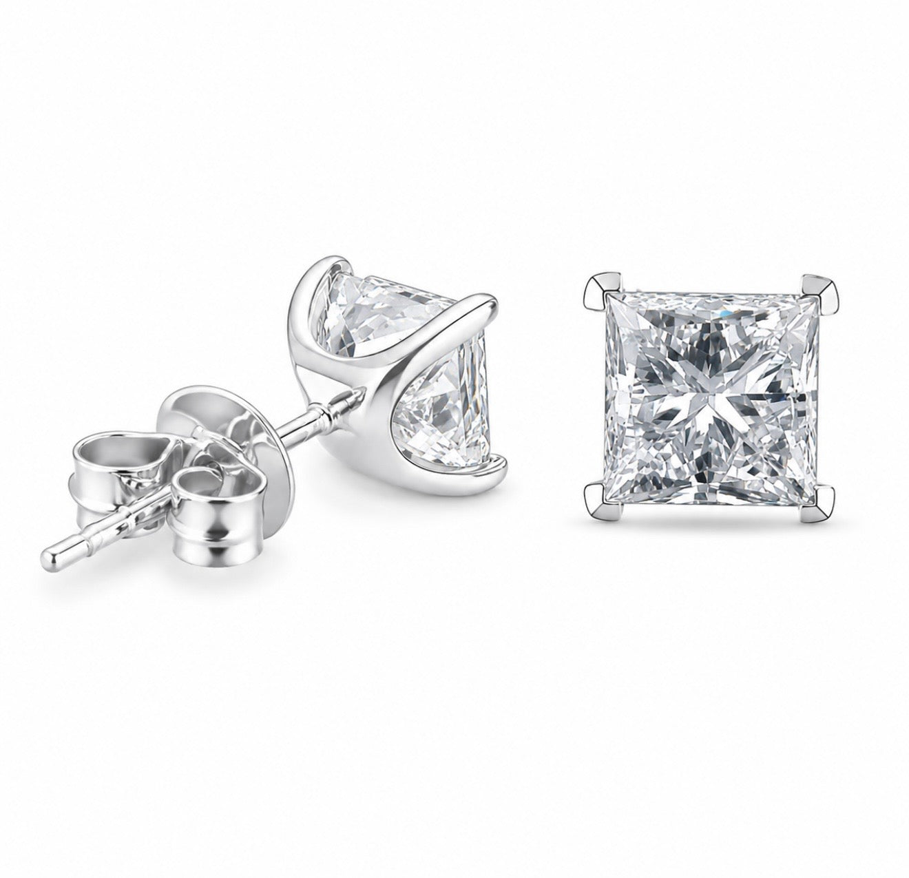GELATI’S SQUARE-BAGUETTE VVS1 MOISSANITE DIAMOND EARRINGS IN 925 STERLING SILVER - 18K VERMEIL GOLD ACCENTS