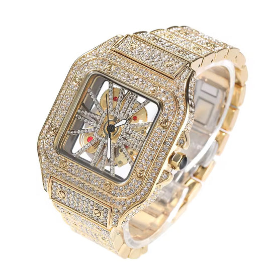 Gelati's Skeleton Open Worked "Primo Santo" Carbon Diamonds & Stainless Steel Watch