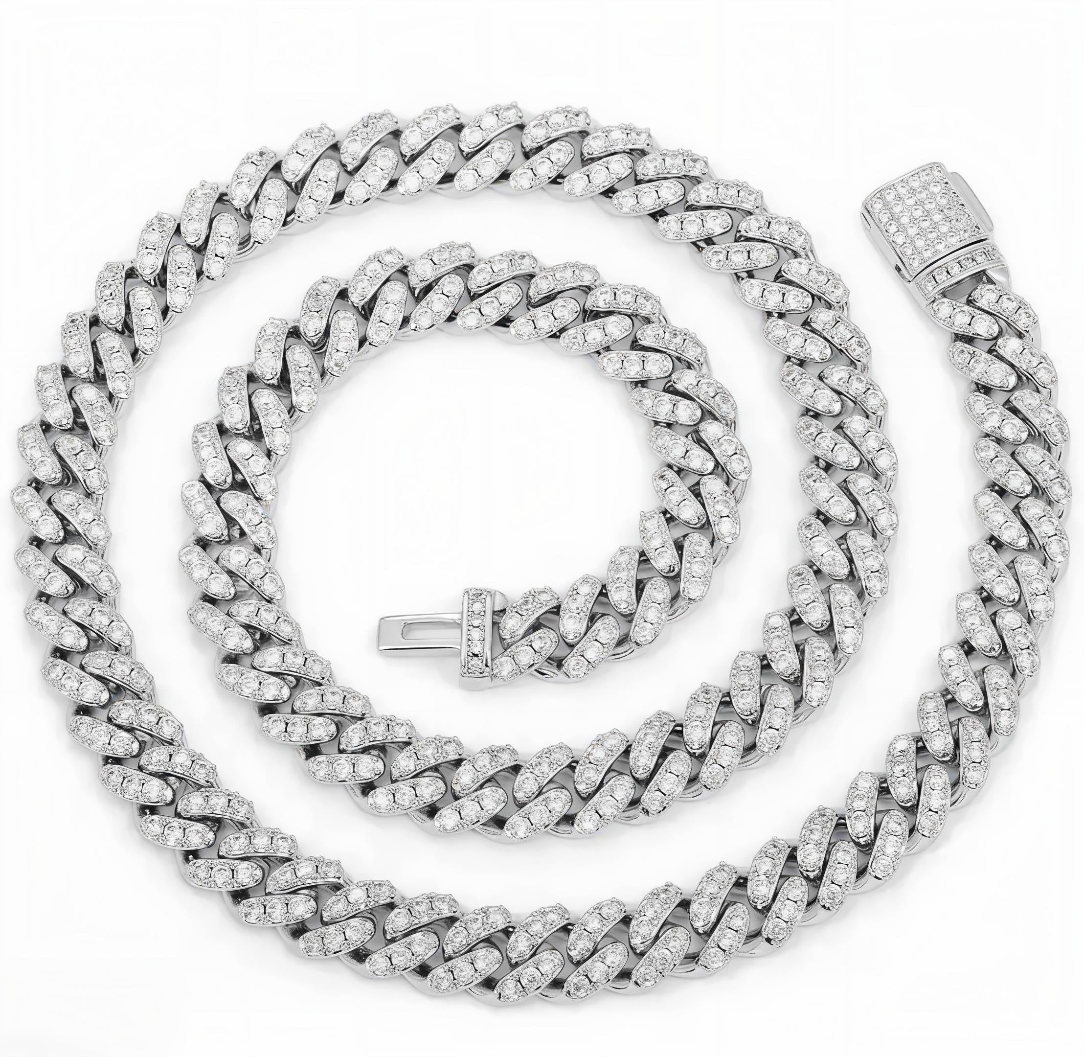 Gelati's Glaciale HCD/DVVS1 Lab Moissanite 10MM Prongue Miami Link Cuban Necklace in Steel & 18k Vermeil Gold Inlay