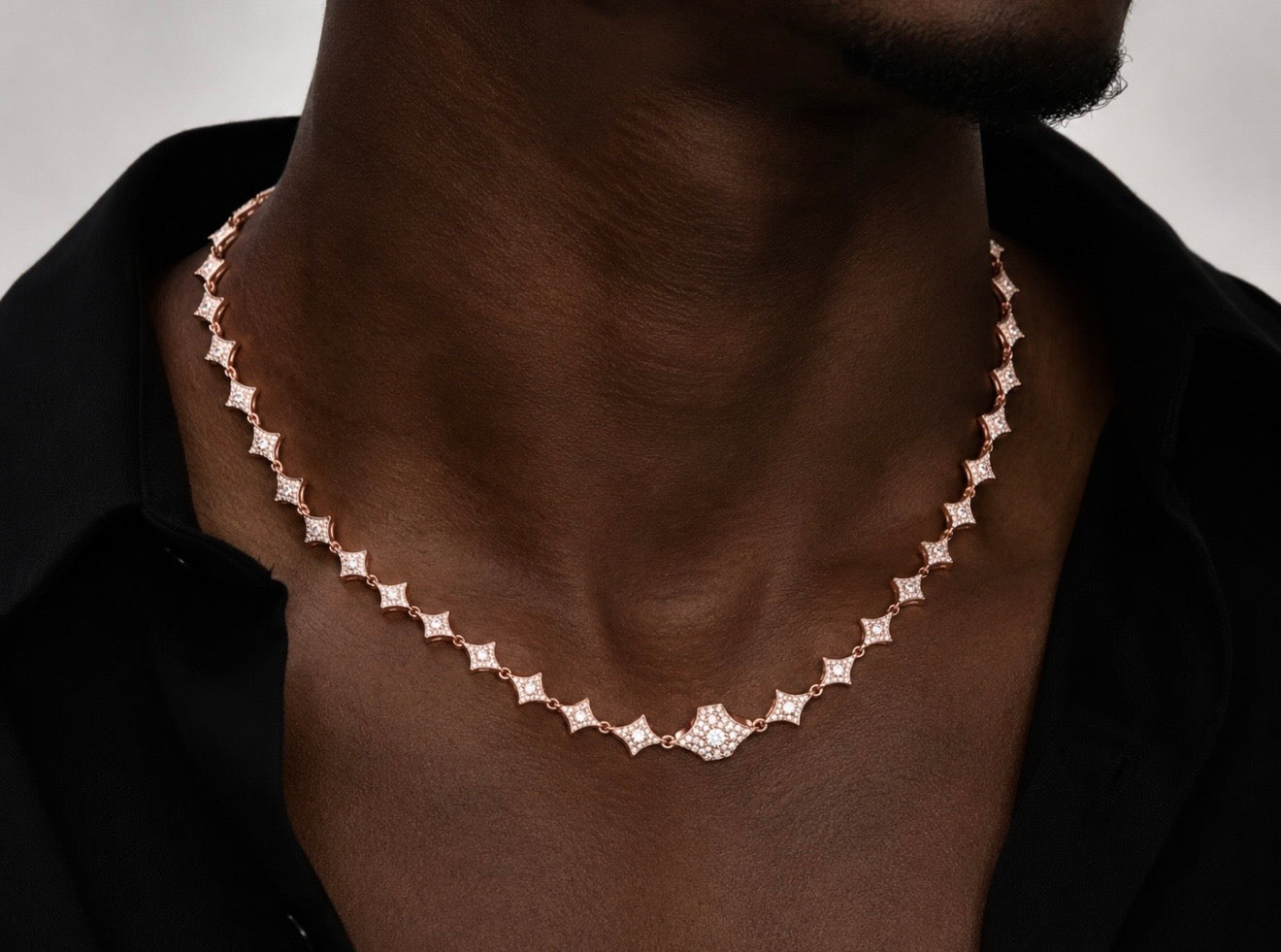 GELATI’S STARCHAIN LINK 8MM BESPOKE 925 STERLING SILVER & 18K VERMEIL GOLD NECKLACE HCD / IF–FL LAB MOISSANITE DIAMONDS