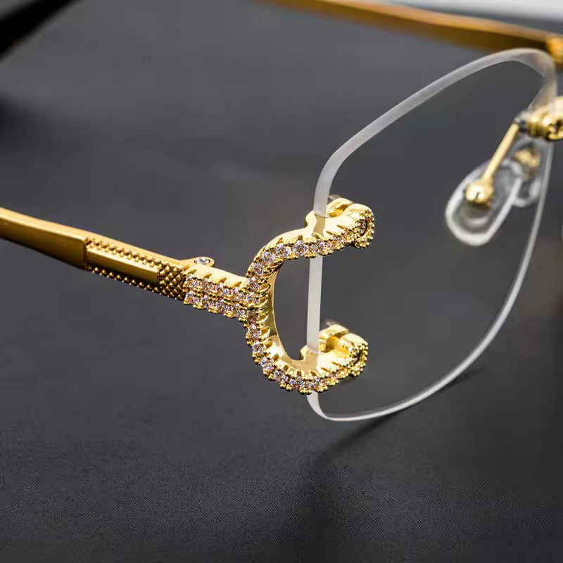 Gelati's Rimless Diamond Eyeshades in Stainless Steel & Carbon Diamonds With Vermeil Gold Accents