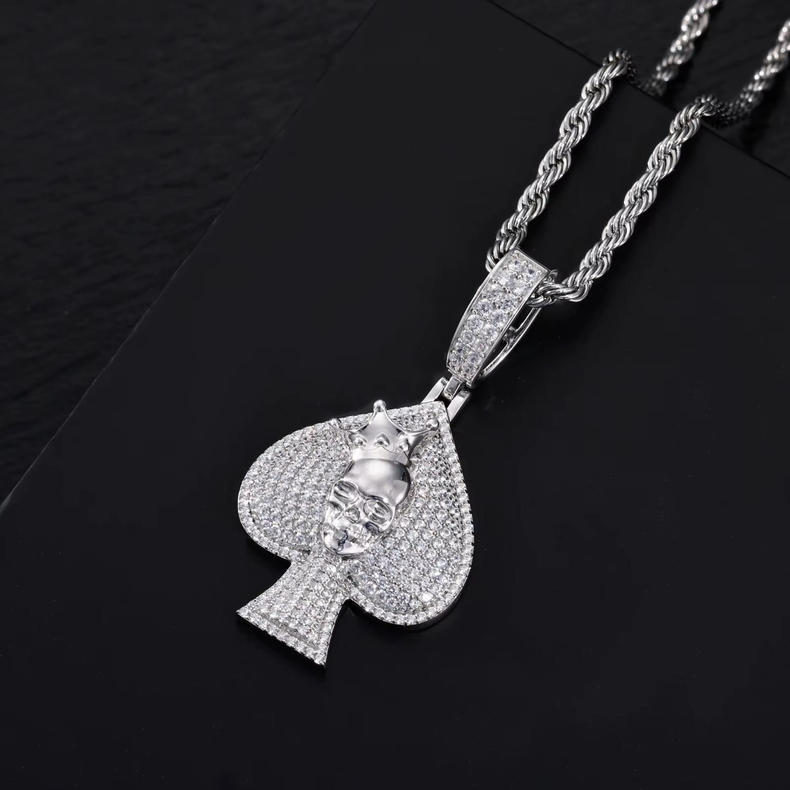 GELATI KING OF SPADES DIAMOND PENDANT | FL-IF FLAWLESS MOISSANITE | SOLID 925 STERLING SILVER | 18K VERMEIL GOLD