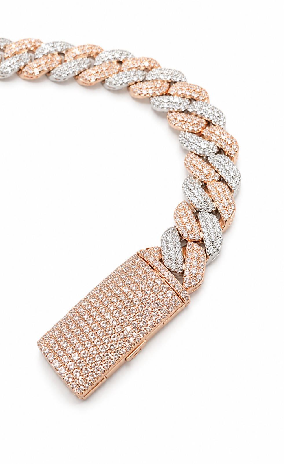 GELATI Miami Link Mosaic |Tri Row Diamond Necklace – 3EX FL-IF Moissanite, 925 Silver & 18K Vermeil