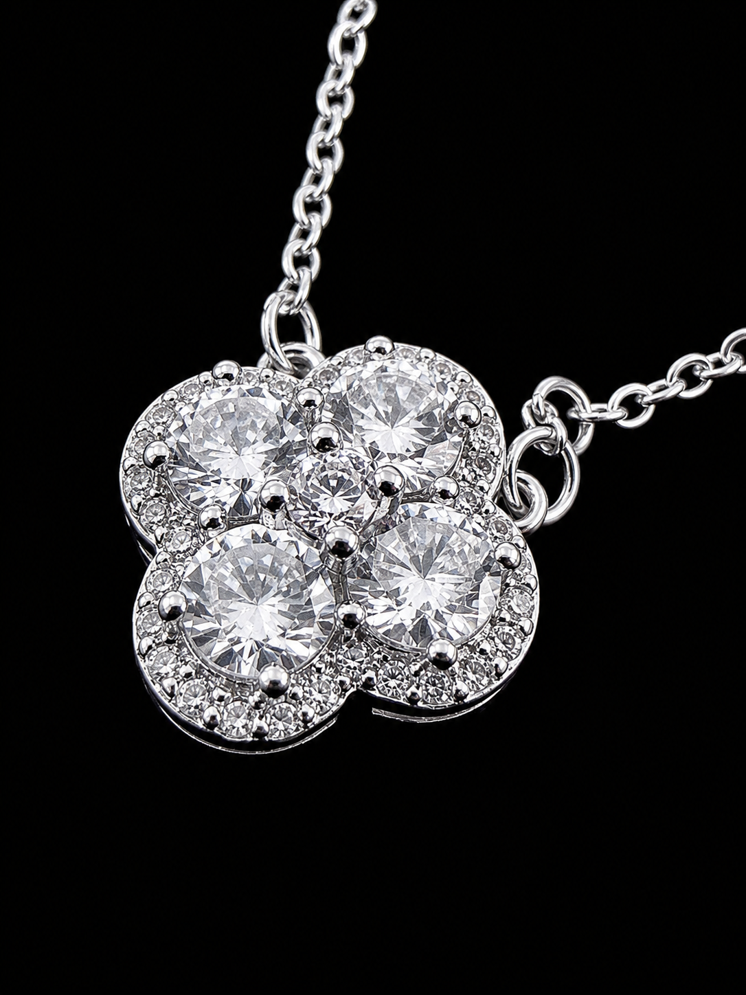 Gelati’s Clover Pear Cut Hybrid™ Necklace — Carbon Diamonds | 925 Silver + 18K Vermeil