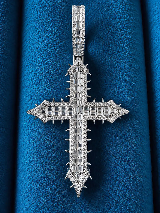 GELATI LIMITED | DEATHBRINGER SPIKED DIAMOND CROSS - FL-IF Lab Moissanite | 925 Sterling Silver | 18K Vermeil Gold