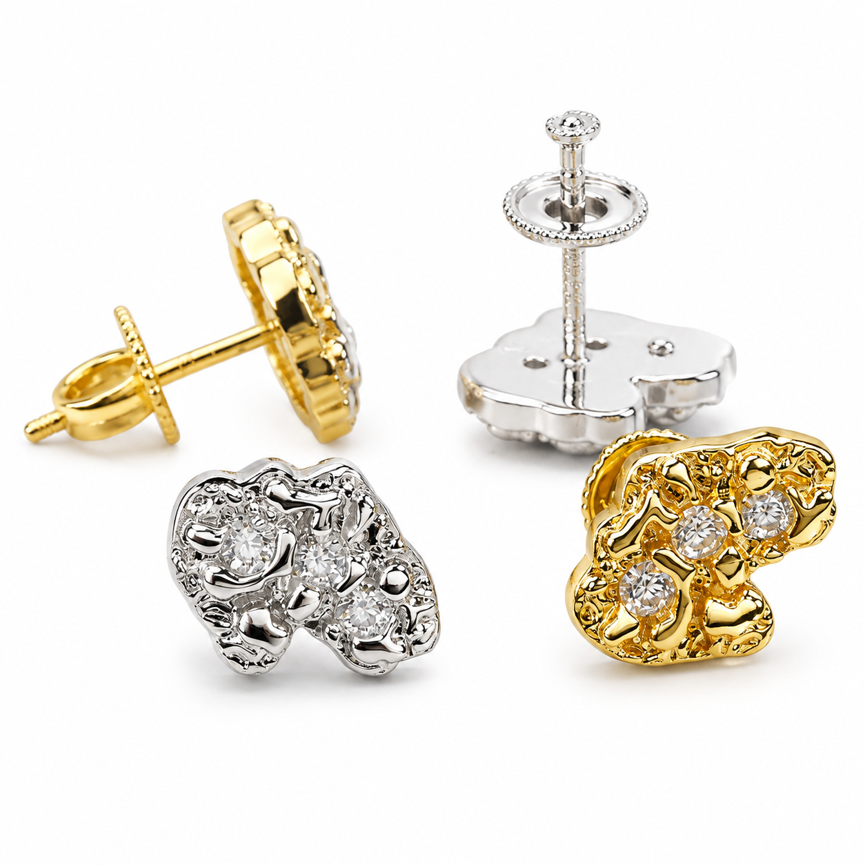 GELATI | VOLCANIC 18K VERMEIL GOLDEN NUGGET VVS1 D-COLOR  DIAMOND EARRINGS | 925 Silver