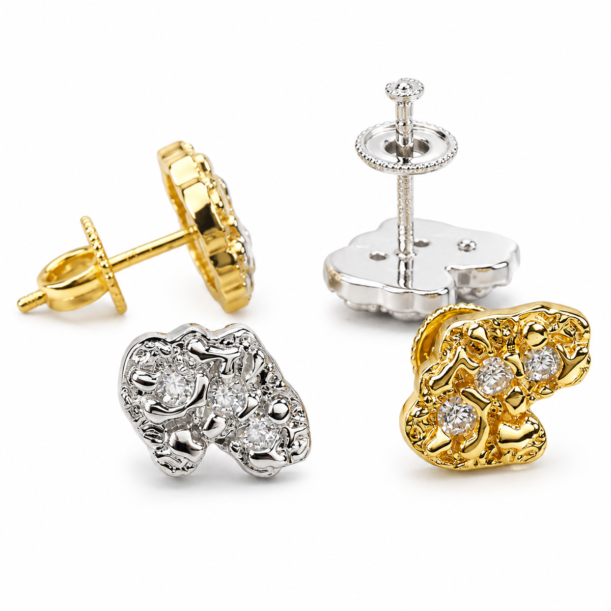 GELATI | VOLCANIC 18K VERMEIL GOLDEN NUGGET VVS1 D-COLOR  DIAMOND EARRINGS | 925 Silver